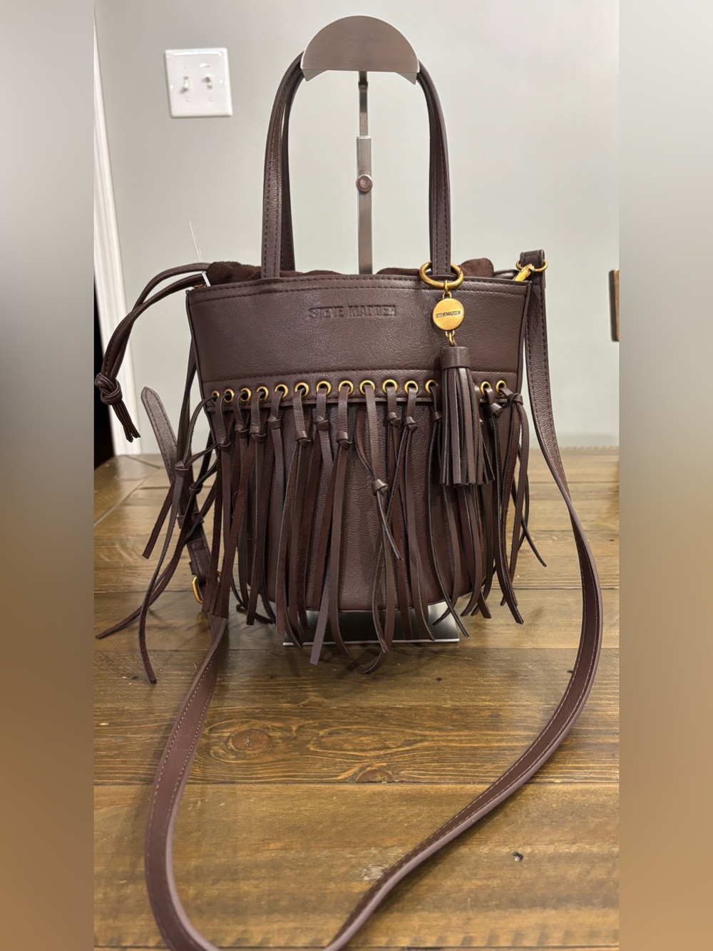 Steve Madden Dark Brown Leather Fringe Boho Style Crossbody Bag